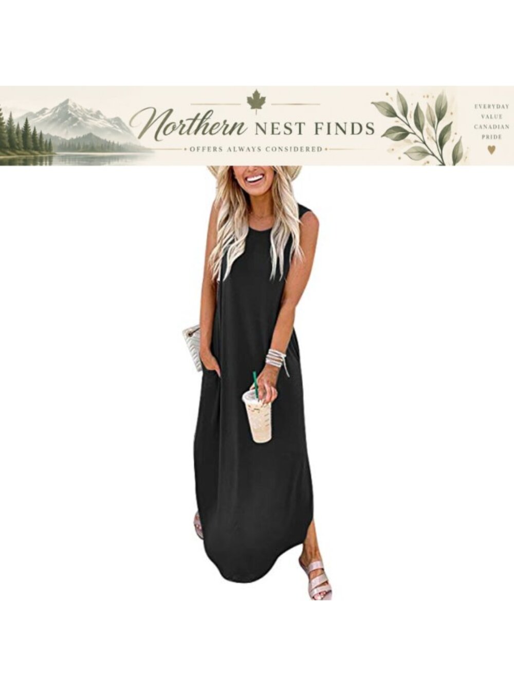 Women Sleeveless Split Maxi Dress Casual Loose Beach Sundress